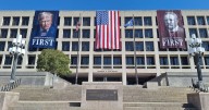 Trump Trolled for Going Full North Korea With a Giant Banner of His Own Face