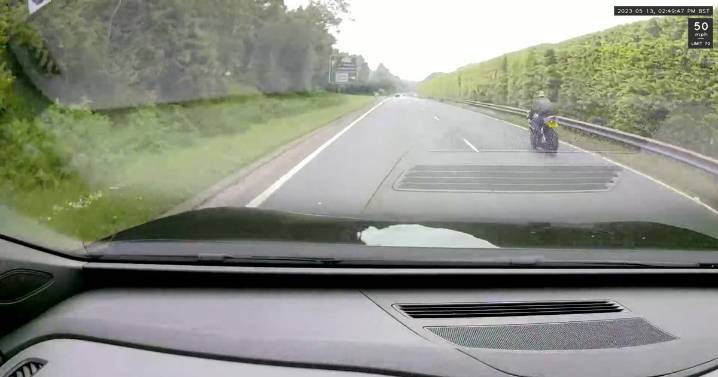 Video shows van ploughing into biker before fleeing the scene