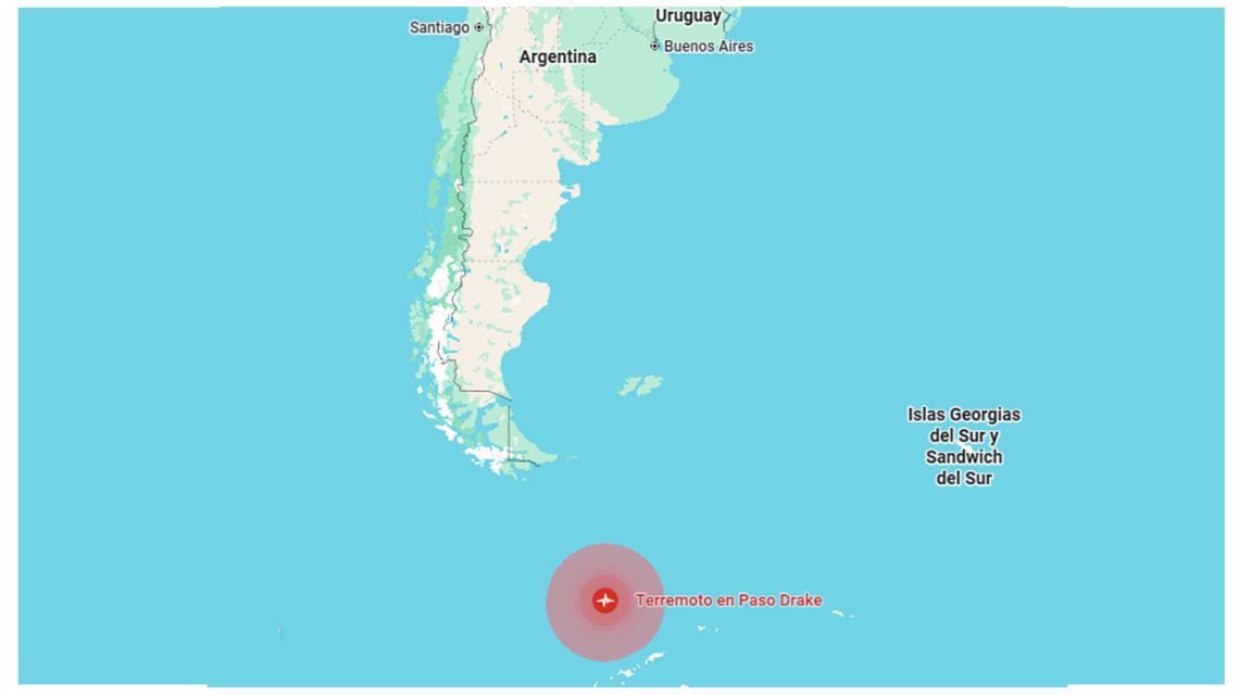 Un terremoto de magnitud 7,5 estremeció el estrecho del pasaje de Drake entre Sudamérica y la Antártida