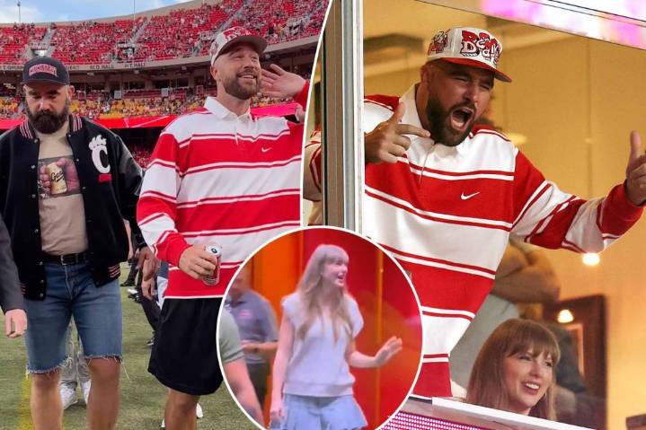 Taylor and Travis’ first post-engagement outing upstaged by Jason Kelce’s jorts