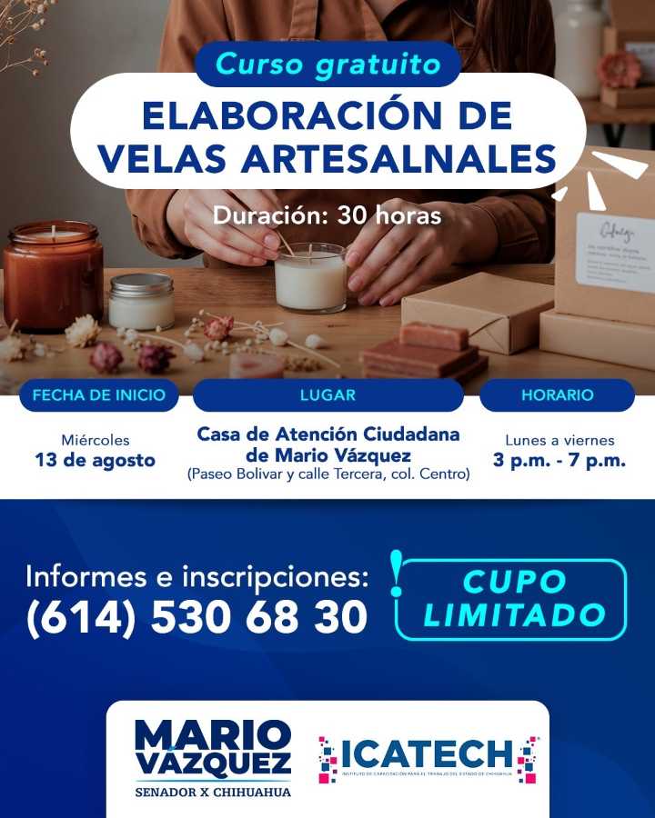 ¡Aprovecha y empieza tu negocio! Invitan a curso gratuito de velas en la Casa de Atención Ciudadana de Mario Vázquez