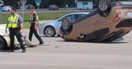 Crash in Carbondale flips vehicle over