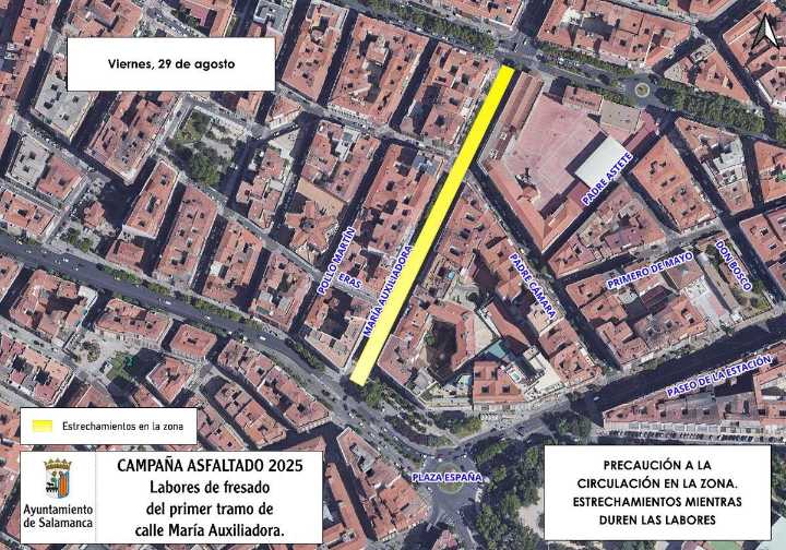 Estrechamientos de calzada este viernes en la calle María Auxiliadora