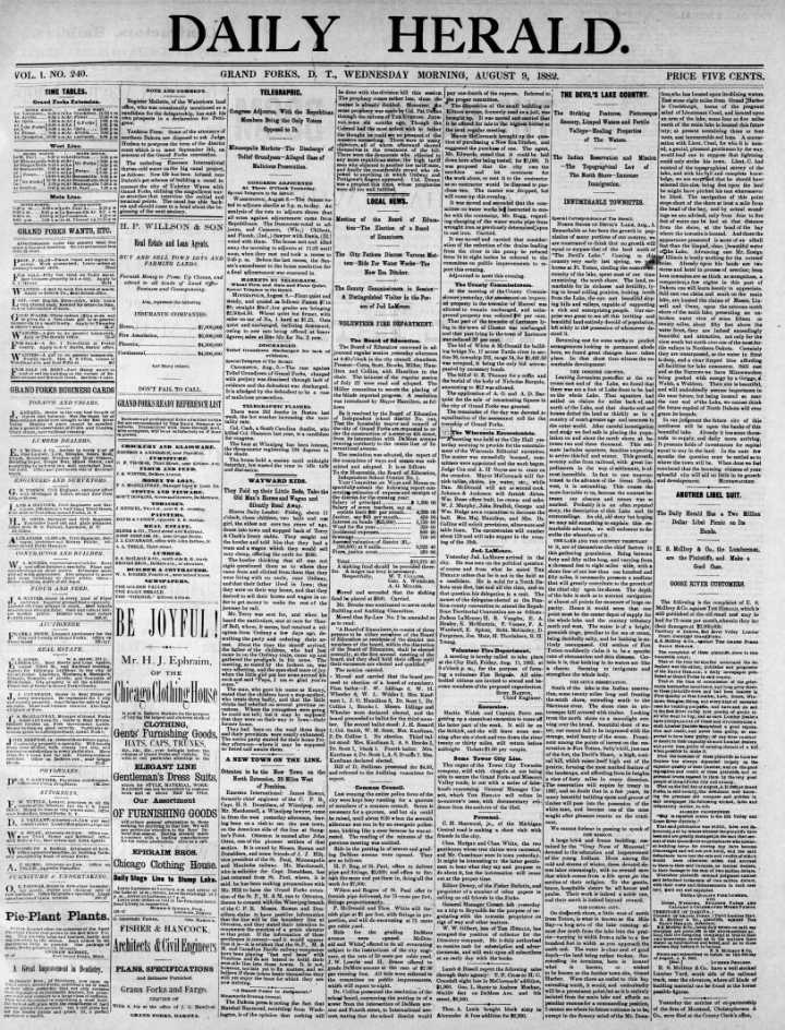 Today in History: August 9, 1882 - Daily Herald Has a Two Million Dollar Libel Picnic on Its Hands