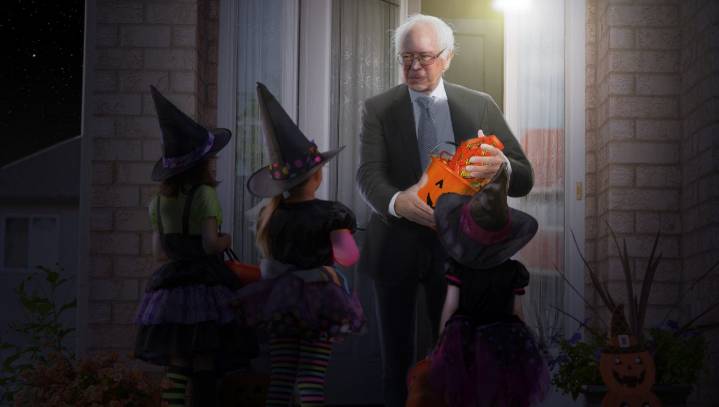 Bernie Sanders Cheerily Greets Trick-Or-Treaters Before Stealing Their Candy For Redistribution