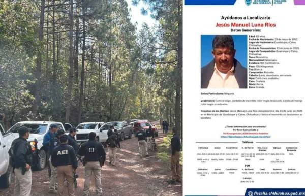 Siguen buscando al profesor desaparecido en Guadalupe y Calvo