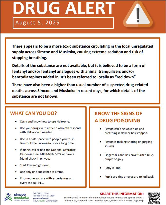 Health unit advises of the danger of an illicit drug circulating in Simcoe, Muskoka