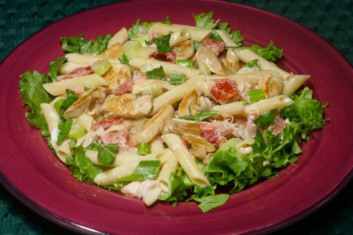 Sunny chicken pasta salad is refreshing and flavorful