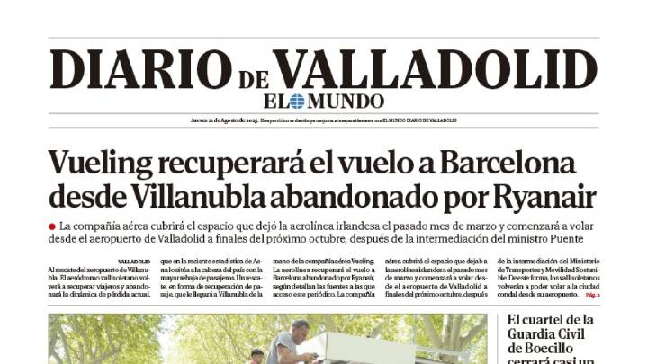 Portada de Diario de Valladolid del 21 de agosto de 2025
