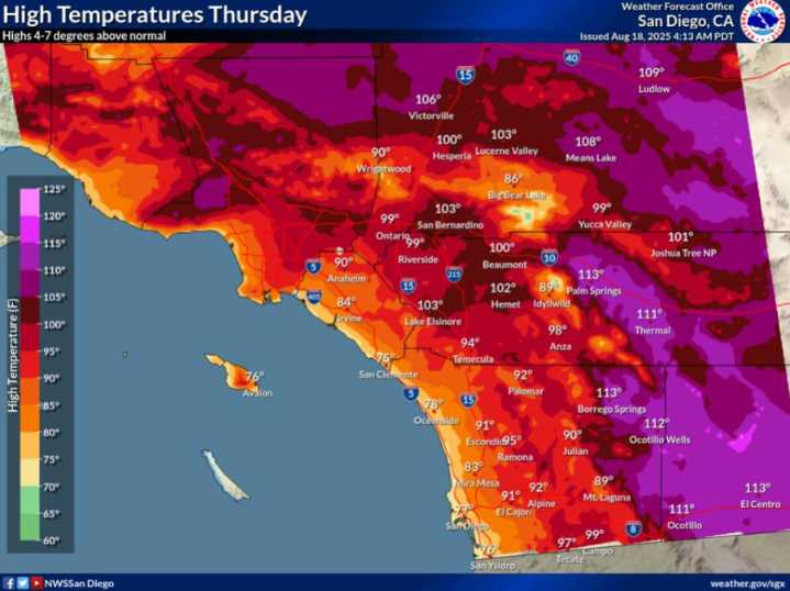 San Diego County faces extreme heat; temps to reach 114 degrees