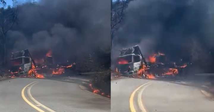 Ilegales quemaron un camión del D1 en Anorí, Antioquia, y se robaron la mercancía