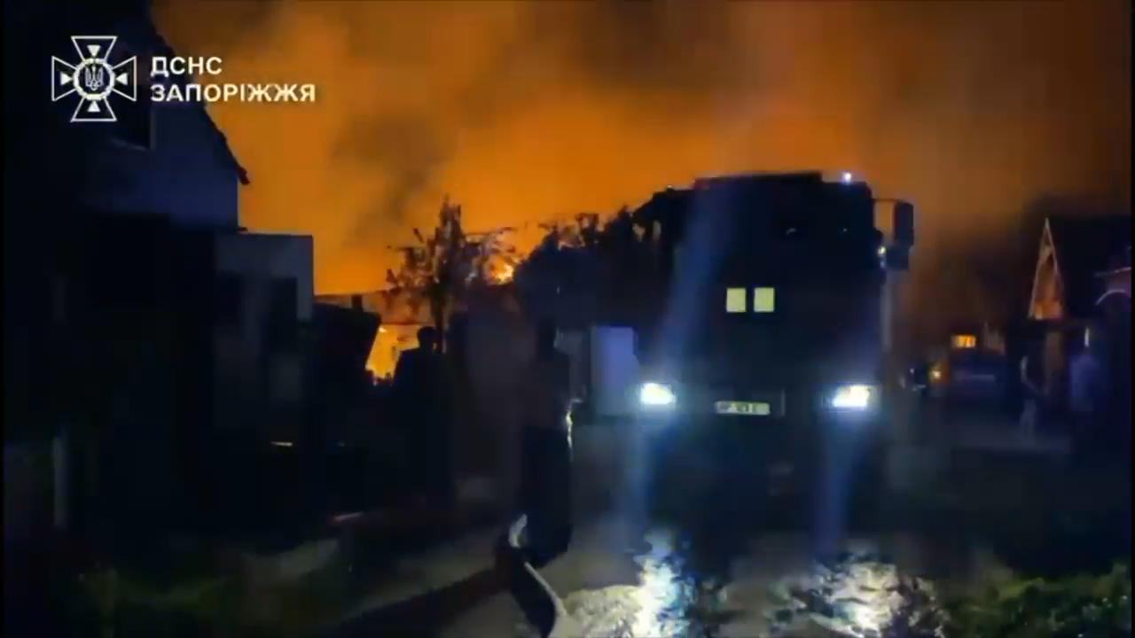 Firefighters battle flames in Zaporizhzhia as emergency service says Russian strikes hit area