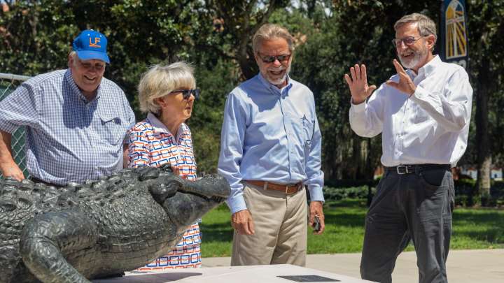 Lake Wales sculptor's alligator goes on display outside UF library