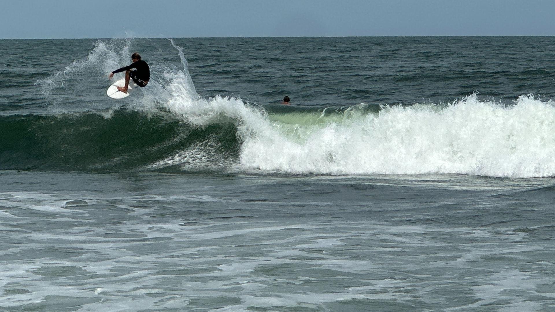 Hitting the waves as Erin barrels by