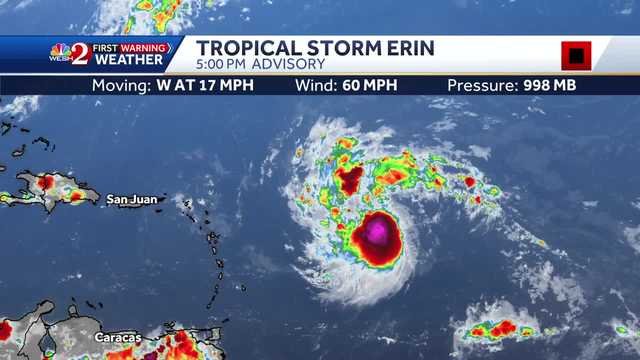 Tropical Storm Erin: Winds increase, pressure drops