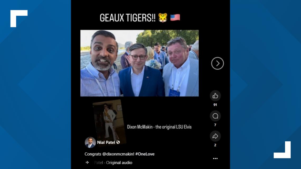 House Speaker Mike Johnson channels his inner Trump to celebrate “voice of the tigers”