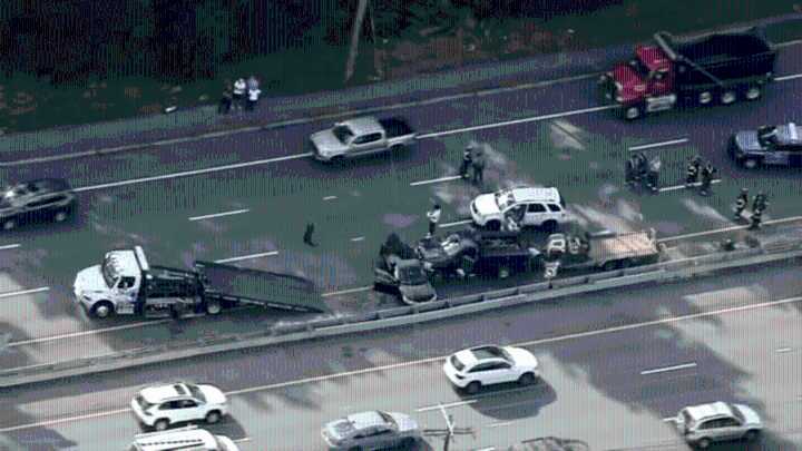 Police cruiser, 8 other cars crash on Route 1 in Saugus, Mass.