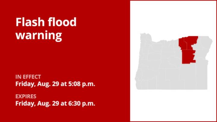 Oregon under a flash flood warning Friday evening due to thunderstorms