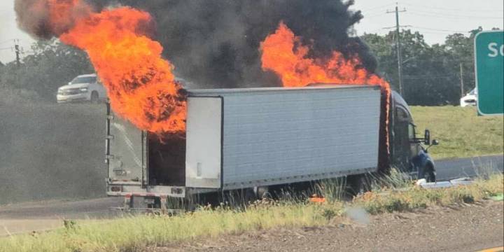 18-wheeler catches fire on College Station highway
