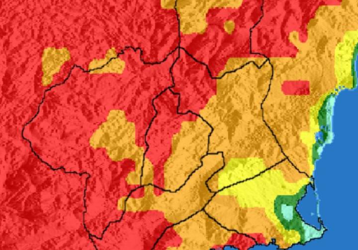 Aemet alerta de riesgo extremo de incendio en el Altiplano y muy alto en varias comarcas murcianas