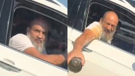Sujeto intenta arrojarle café a un automovilista y termina empapado VIDEO