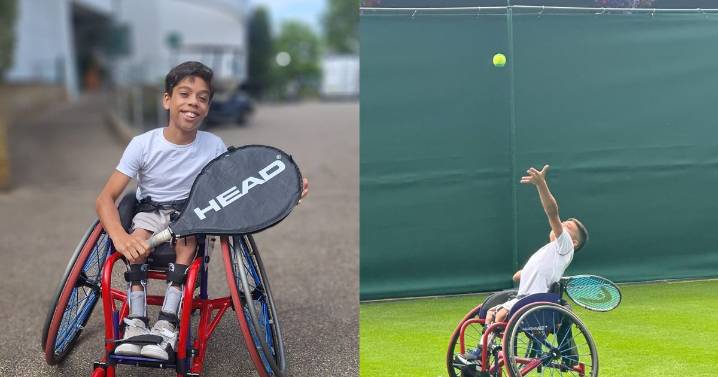 ‘I won’t be defined by my spine’ – boy with rare condition aims for wheelchair Wimbledon
