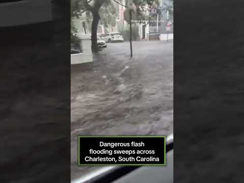 Fast-moving water rushes down streets in Charleston, South Carolina #shorts