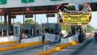 Colectivo enmascarado toma caseta de cobro Tuxpan-México en protesta a la desaparición forzada