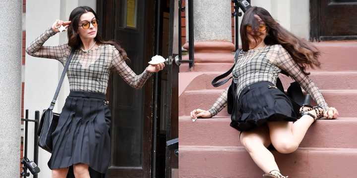 Anne Hathaway Falls Down Stairs While Filming ‘The Devil Wears Prada 2′ Scene 