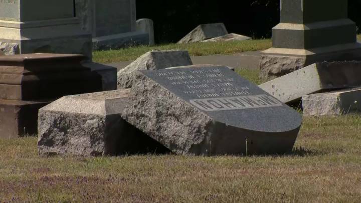 Dozens of headstones and monuments damaged at St. Patrick’s Cemetery in Meriden