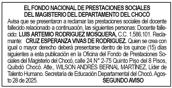 Edicto 2do. aviso Luis Artemio Rodríguez Mosquera