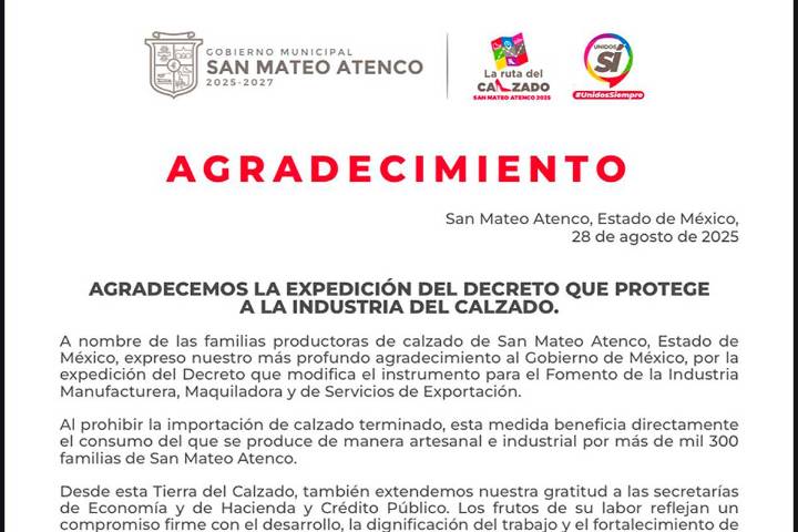 San Mateo Atenco celebra decreto que protege a la industria del calzado