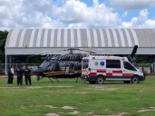Trasladan en helicóptero de la SSP de Tizimín a Mérida a joven motociclista lesionado en un accidente