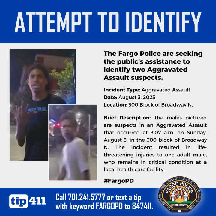 Fargo police looking for two suspects in another downtown assault