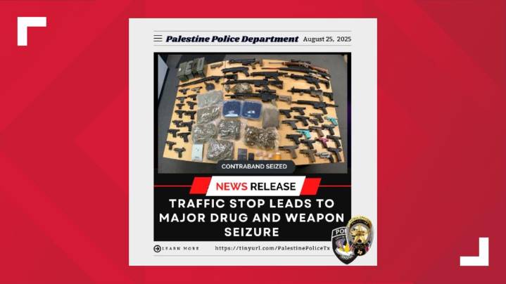 Over 50 guns, meth and marijuana seized after traffic stop in Palestine