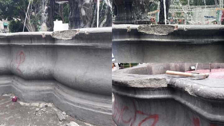 Policía detiene a tres mujeres que dañaron la Fuente de San Miguel a martillazos