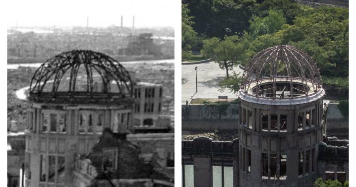 Photos of Hiroshima and Nagasaki in 1945 and today