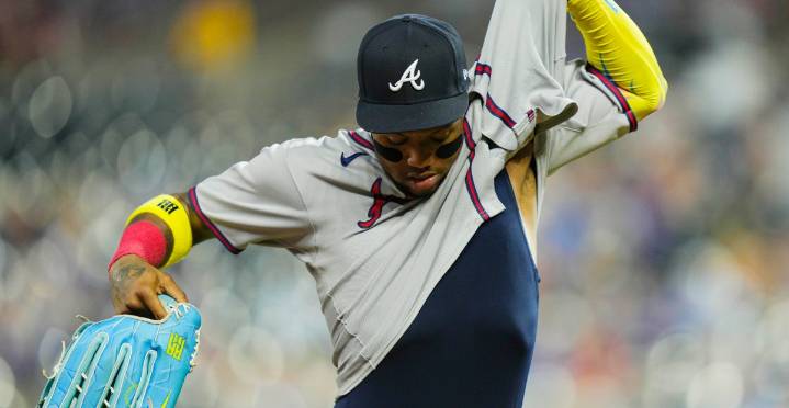 Ronald Acuña hit by pitch in Miami, Brian Snitker ejected