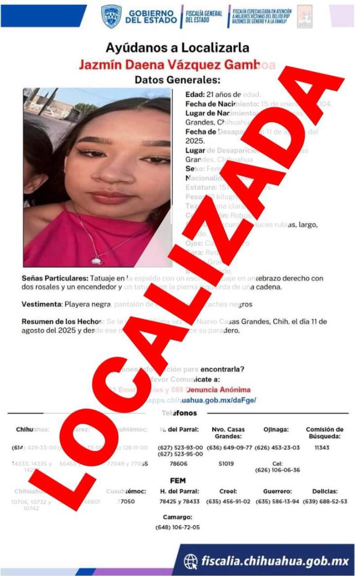 Localiza FEM Noroeste a mujer con reporte de ausencia en NCG