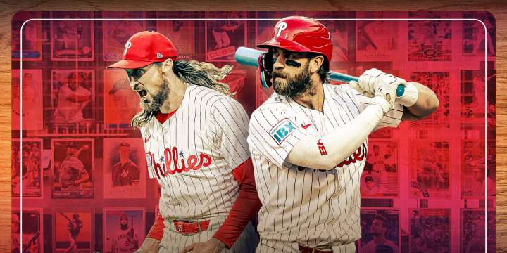 Matt Strahm helping Bryce Harper build his baseball card collection