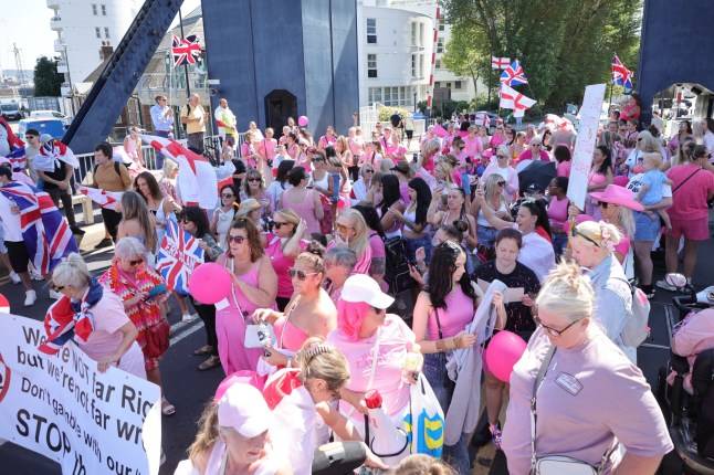 Police make arrests after ‘pink lady’ protesters march to Britannia migrant hotel