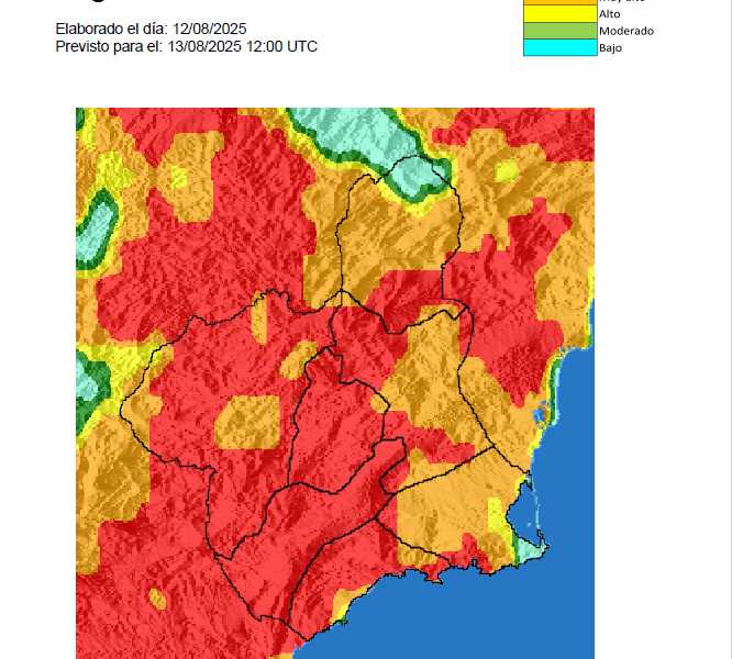 Varias zonas de la Región de Murcia registran hoy riesgo extremo de incendio forestal