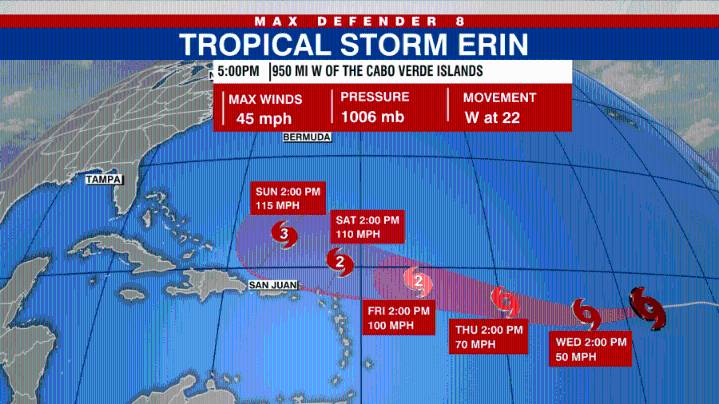 Tropical Storm Erin expected to become a hurricane this week: NHC