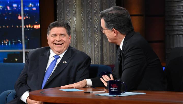Gov. JB Pritzker riffs on his wealth and staying out of prison in Stephen Colbert appearance