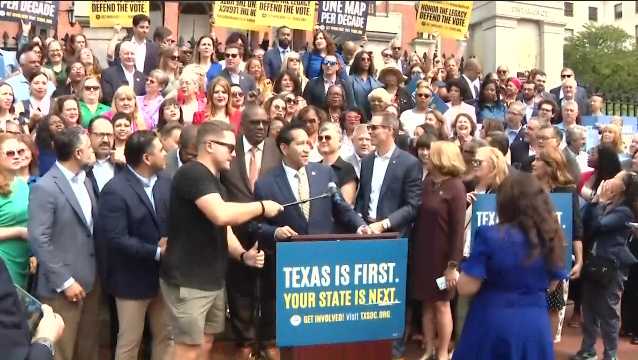 Texas Democrats rally in Boston after leaving state over GOP redistricting plan
