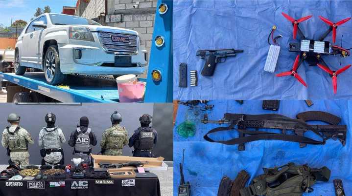 Armas largas, drones y cartulinas: el hallazgo en cateo de Jiutepec que alarma Morelos