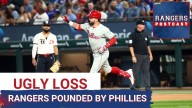The Rangers were pounded by the Phillies in the opener of a weekend series.