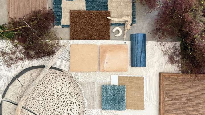 Jessica Maros’s escapist assemblage of smoky plum foliage, terra cotta tiles and perfectly imperfect plates