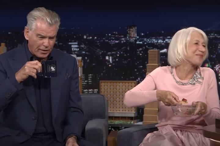 Helen Mirren Hilariously Ignores Pierce Brosnan Choking on Salsa: Watch