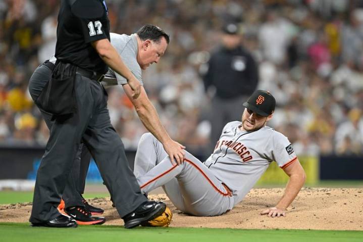 Giants RHP Landen Roupp knocked out of game by line drive